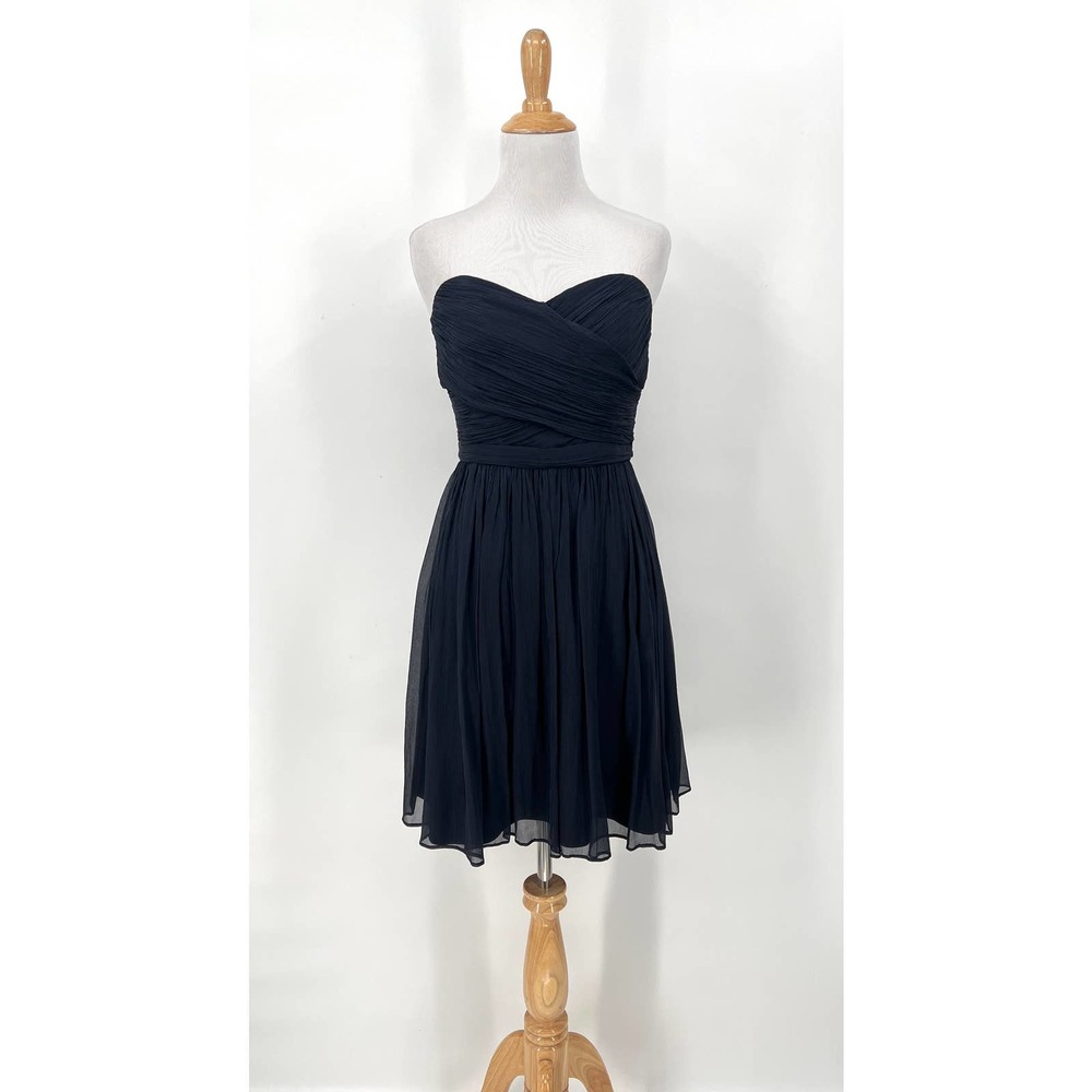 J. CREW Arabella Mini Dress Women 4 Navy Silk Chiffon Strapless Short Bridesmaid